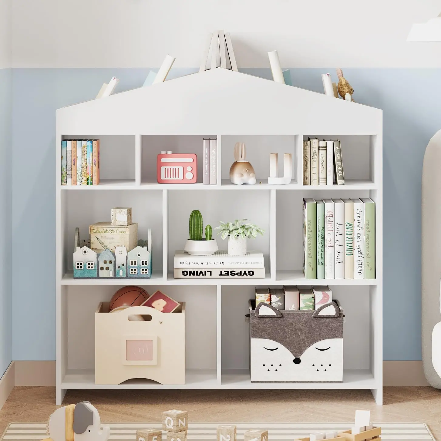 GAOMON Wooden Montessori Shelf - 9-Cubby Children's Storage Organizer, Book Display Stand for Toddlers' Playrooms, Classroom, Toy Organizer, 9-Cubby Storage