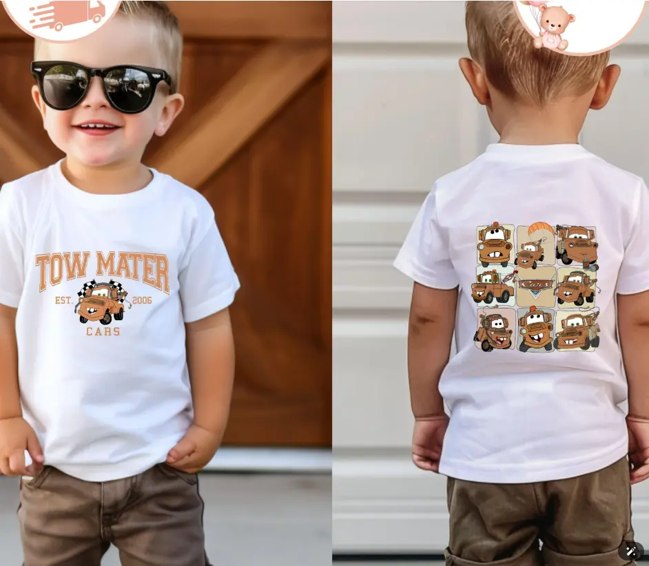 Retro Cars Movie 95, #MccQueenn Tow Mater Kids Lightning, Toddler Radiator Spring Girls Trip 2025, Family Vacation, Funny, Cute tee, Cartoon Shirt