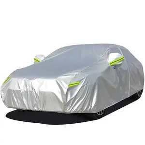 All Weather Silver Car Cover with Reflective Stripes, Full Exterior Protection Cover, Sunproof Waterproof for Sedan Vehicles fathersdaygift