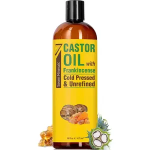 Seven Minerals Cold-Pressed Castor Oil with Frankincense 16oz– Hexane-Free! Haircare, Skin Comfort, Thicker Eyelashes & Eyebrows, Soothing Pain Relief