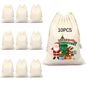 10 PCS Sublimation blank drawstring bag Reusable canvas Heat Press DIY crafts Party Wedding Christmas storage Home party art supplies