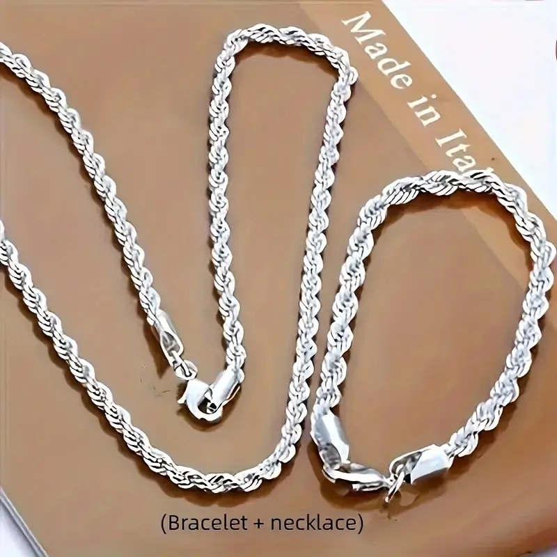 1pc/2pcs(necklace + bracelet) 925 Silver Plated twist chain. Men's and Women's necklace bracelets.