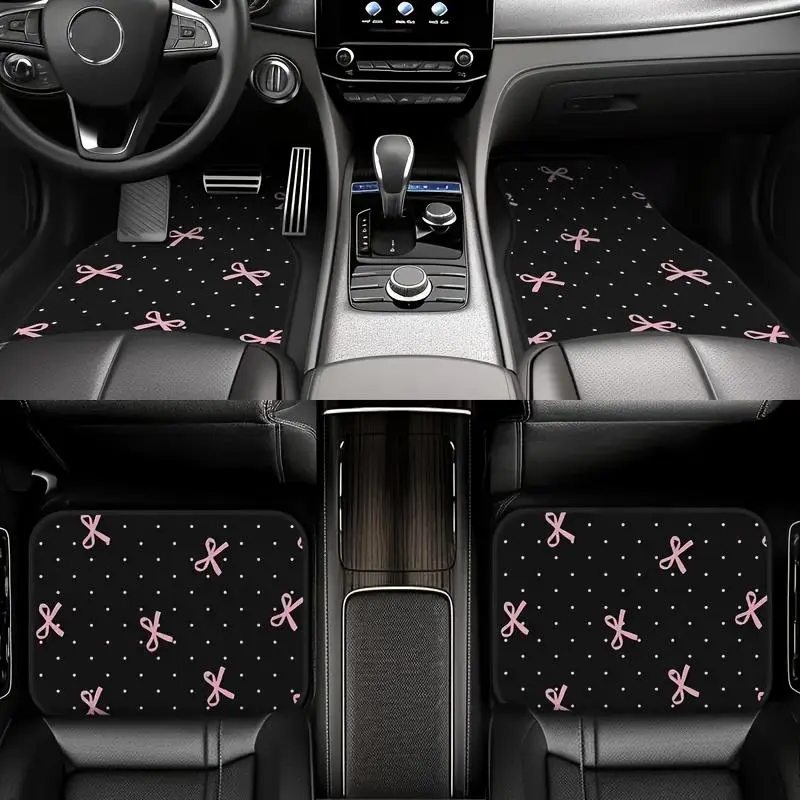 JOYFINITY 4pcs Pink Bow Car Mat Set - Durable Polyester Material, Easy to Clean, Front And Rear Seat Protection, All-Weather Use, Suitable for Trucks, Cars, Suvs, Perfect Gift