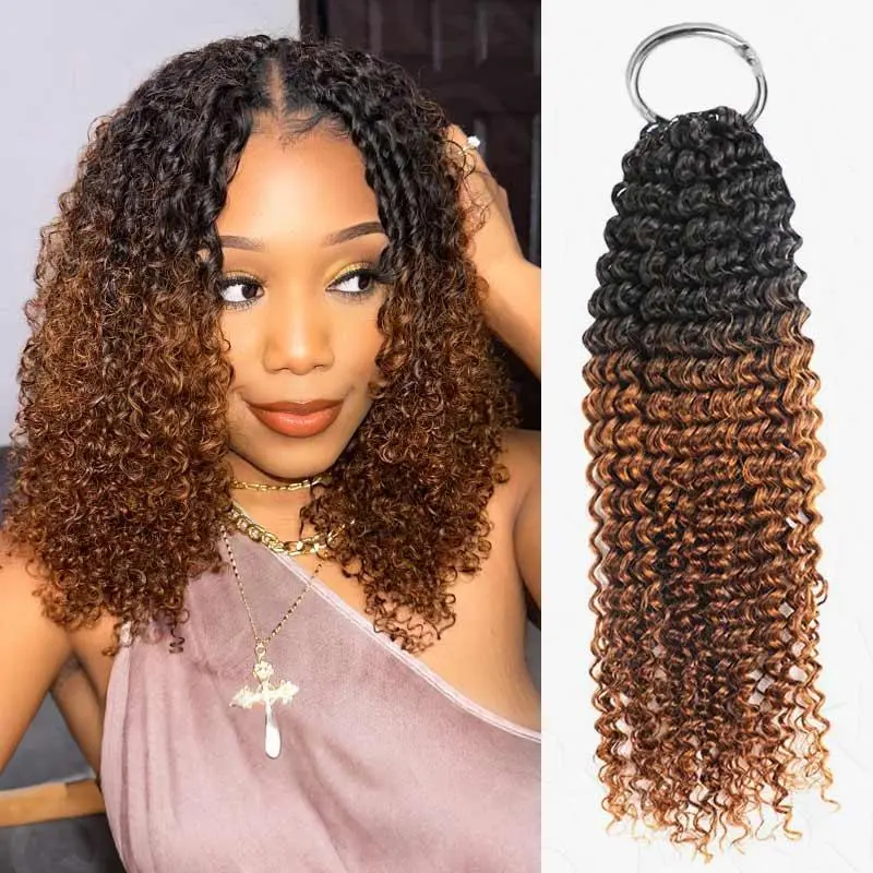 QVR #T1B/30 Crochet Hair Small Kinky Curly Machine Made Feather Human Hair Extension TikTokShopBlackFriday