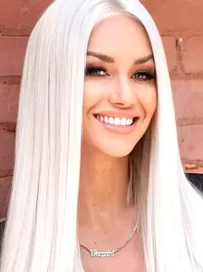 SUESHE Wigs 26 Inch Icy Platinum White 13x4 Lace Front Wig for Women – Long Straight Synthetic Wig, Heat Resistant Fiber, Natural Middle Part, Silver White