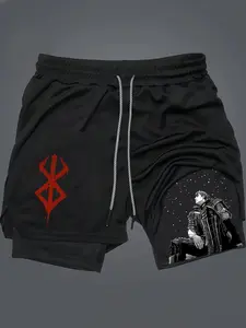 Berserk 2-In-1 Drawstring Waist Shorts, Quick-Dry Swim Trunks, Loose Fit with Pockets, Ideal for Summer & Workout, Activewear, Athleisure Street Shorts, Summer Sports Shorts, Streetwear Sports Shorts