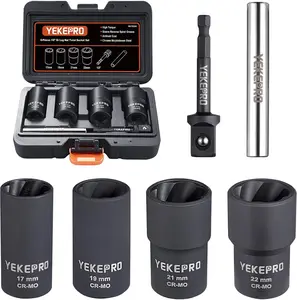 6 PCS Lug Nut Removal Tool, 1/2-inch Drive Impact Twist Socket Set & Bolt Extractor Set, 17,19,21,22MM Wheel Lock Removal Kit for Removing Damaged, Frozen, Rusted, Nuts & Screws, Cr-Mo Steel