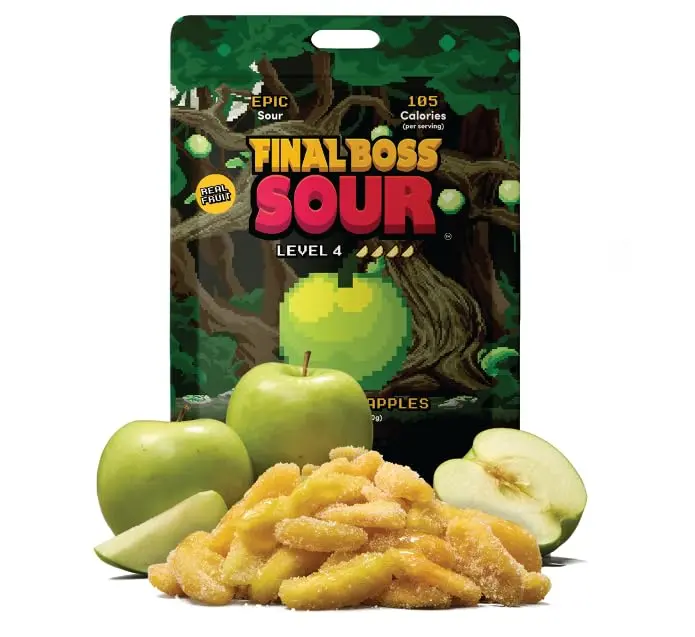 Final Boss Sour Candy | Level 4, Green Apple, 1 Pack – Made with Real Dried Fruit, No Artificial Colors, No Artificial Fruit Flavors, Low Calorie Snack for Kids, Teens, Adults, Lunch Boxes