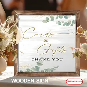 (2D Flat)  1PC 8 x 8 Inches Romantic Wedding Wooden Sign Cards & Gifts Sign Botanical Memorial Table Sign for Wedding Bridal Shower Party Decor, Loving Memory for Ceremony and Reception