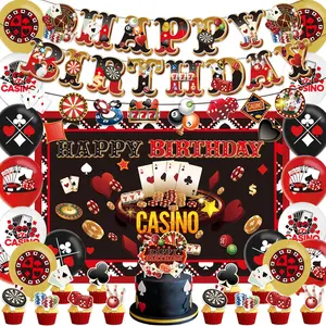 32-Piece Casino Night Theme Birthday Party Decoration Set, Party Event Props, Includes Casino Banner, Garlands, Cake Topper, Balloons, Backdrop perfect for Casino Party