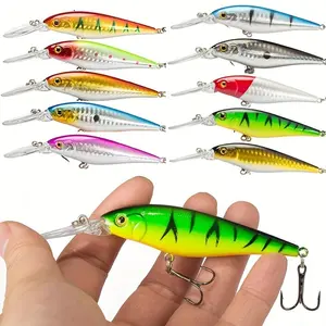 10pcs Topwater Fishing Lures, Minnow Lure for Bass Fishing, Life-Like Jerkbait Fishing Lures with Treble Hook, Popper Crankbait