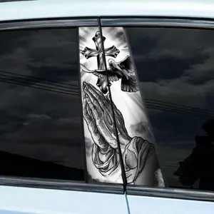 2-Pack Christian Cross B-Pillar Car Stickers - Waterproof Adhesive Vinyl Decal, Scratch Cover, Sun Protection, Automobile Decals for Car Vehicle Decoration