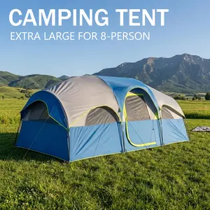 Extra Large 2/4/6/8-Person Family Camping Tent, 14ft x 9ft x 78in High, Waterproof Windproof Outdoor Tent with Power Cord Access, 5-Minute Easy Setup for Group Hiking & Travel