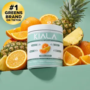 Kiala Nutrition Super Greens Tropical Splash Flavor Organic Powder with Spirulina & Chlorella for Digestion Gut Health Immunity & Energy Vegan Gluten Free 30 Servings Natural Healthcare Vitamin Dietary Edible