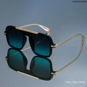 Unisex Retro Rectangular Vintage Square Shades - Metal Frame with Gold Accents, Casual Daily Fashion Eyewear, Women's Accessory
