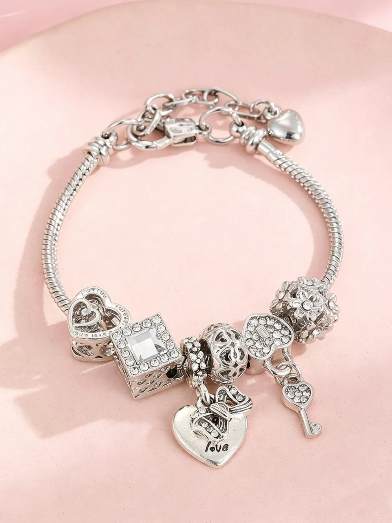 2024 New Trendy Rhinestone Matching Bracelet with Charms, Fashion Accessories for Wedding Engagement Bridesmaid Costume Dress Prom Party Daily Wear, Christmas Gift for Girlfriend, Charm Bracelets
