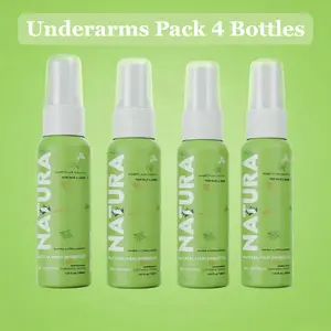 Natura Natural Hair Inhibitor – Underarms Pack (4 Bottles) | Herbal Hair Regrowth Solution | Pain-Free, Plant-Based Formula for All Skin Types | Reduces Unwanted Hair Naturally for Smooth, Even-Toned Underarms