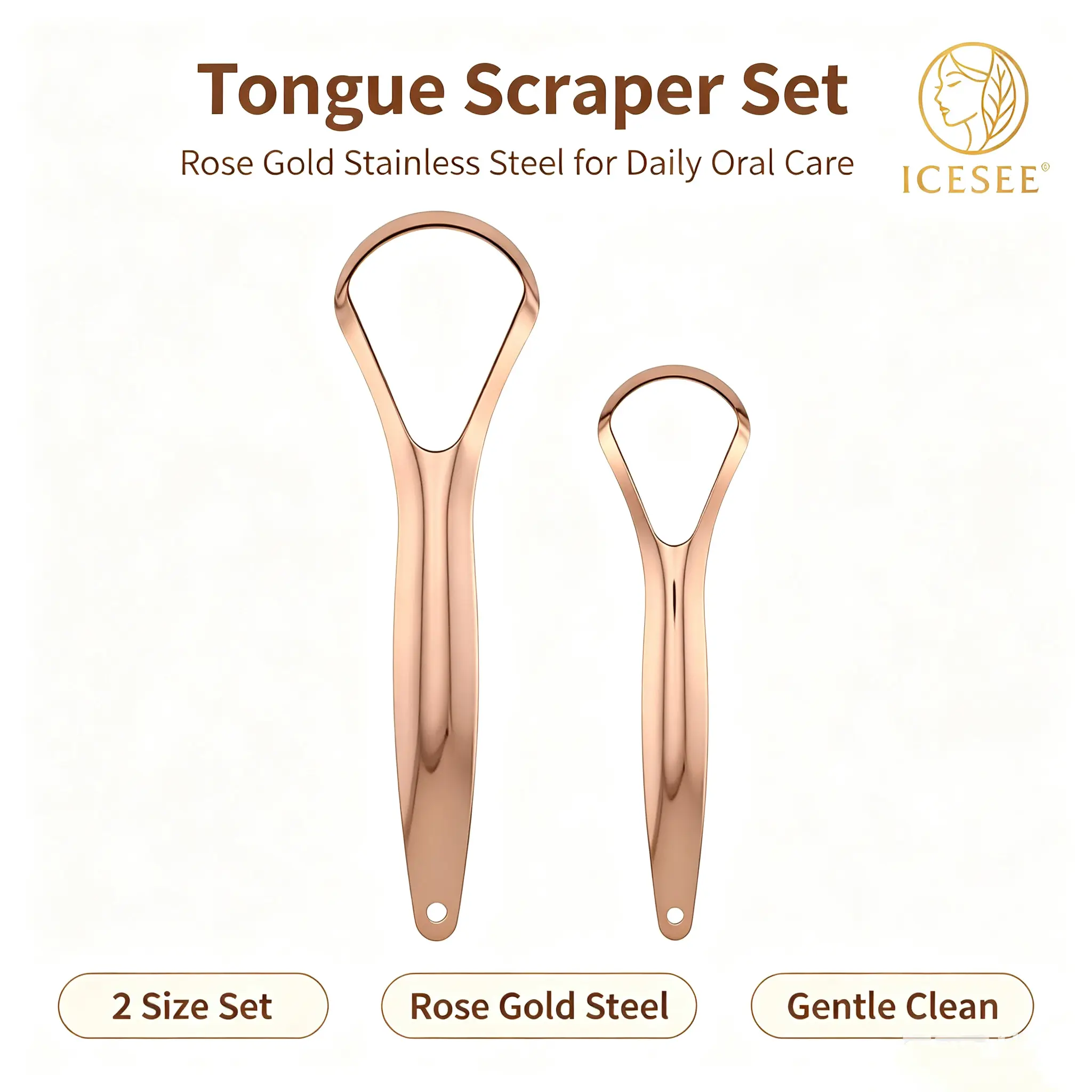 ICESEE Stainless Steel Tongue Scraper - Metal Tongue Scraping Tool, BPA-Free Reusable Oral Care Product, Effective Cleansing Mouth Care for Adults to Freshen Breath, Metal Tongue Scraper