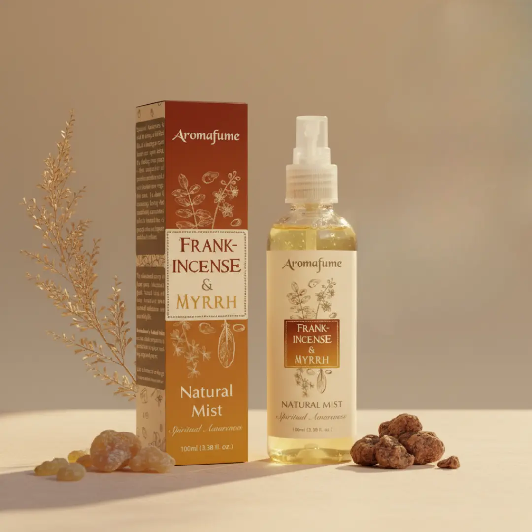 Frankincense & Myrrh Natural Resin Room Mist Spray by Aromafume | 100 ml / 3.3oz | Ideal for deep relaxation, spirituality & rituals | Made with Pure Resin from Somalia | Non-alcoholic, non-toxic & vegan