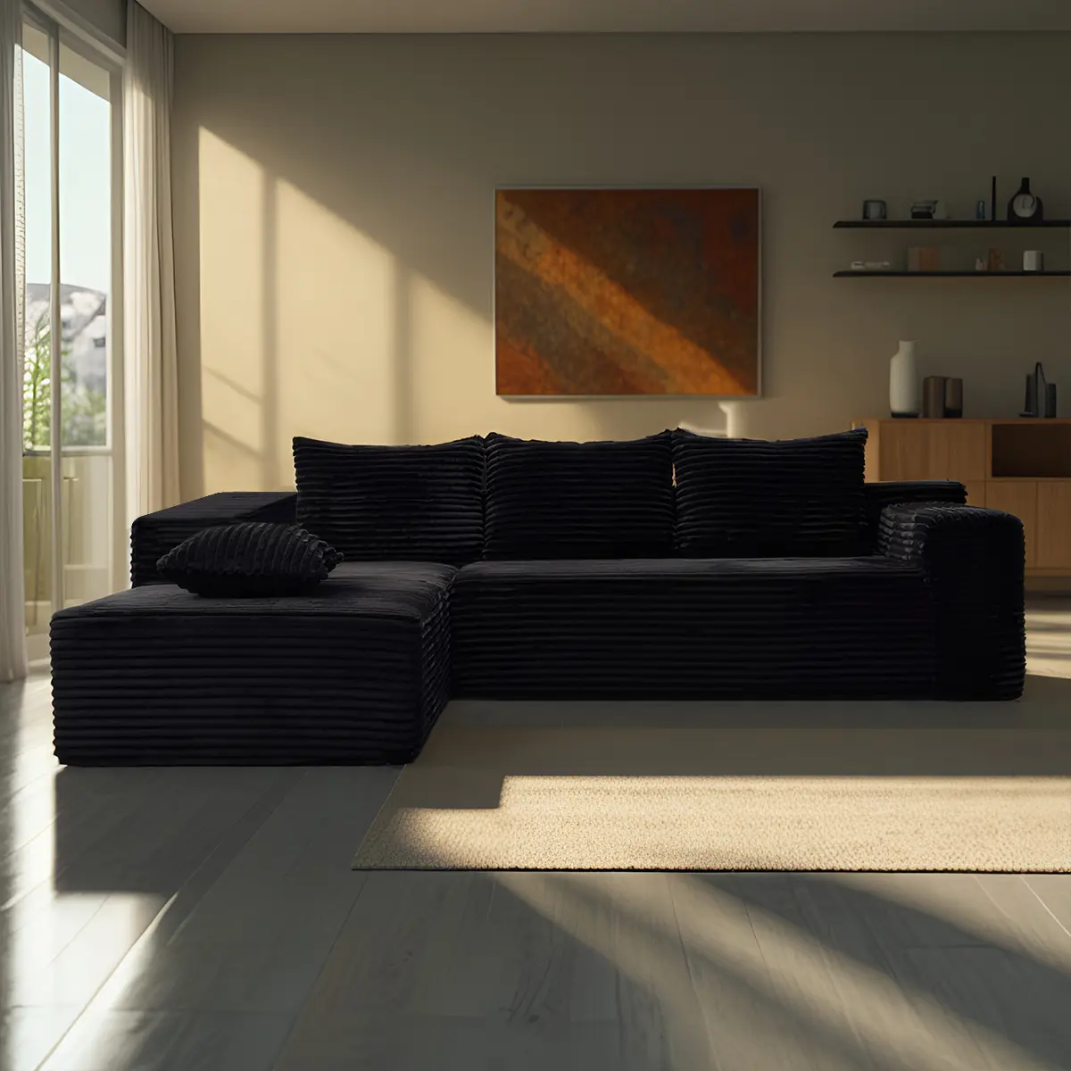 Luxury Modern L Shaped Sofa 106 Inch U Shaped Combination Set Anti Corduroy Cloud Velvet Modular Design Upholstered Couch No Assembly Delivery Including Freight Upholstered Couch