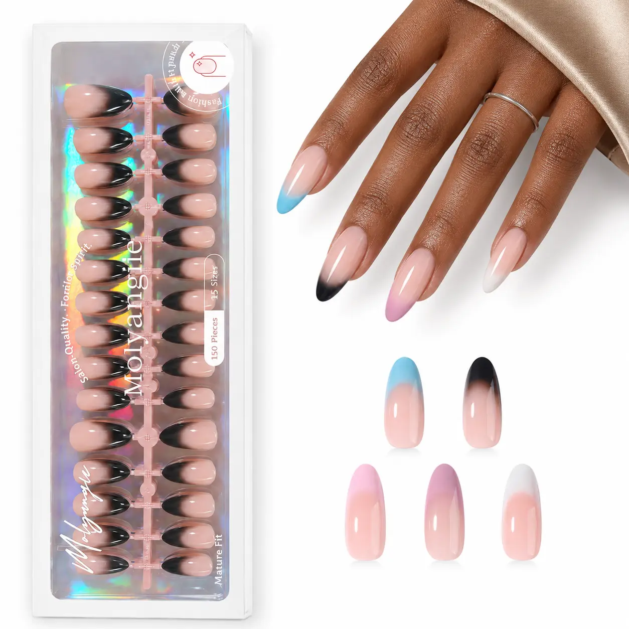 Molyangle 5 in 1 Box, Reusable Long-Lasting Classic for Wedding, Office & Travel, Manicure for Summer Use cool gift bridal shower duck Short Square Red Glitter pen point graffiti synthetic glossy oval s leopa whit sizes- type fabr jelly nai gel dama