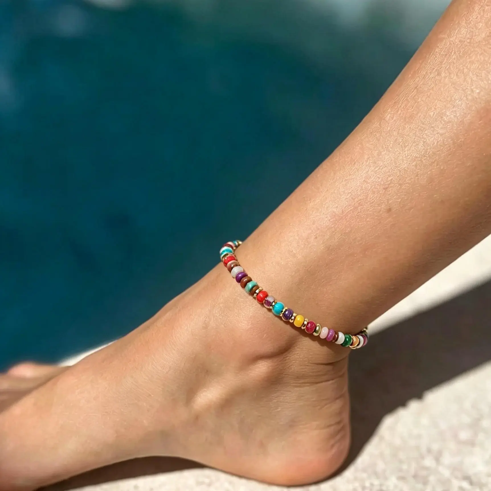 TASISO Women's Boho Natural Turquoise Bead Anklets - Dainty Adjustable Chain with Abacus Spacer Beads, Aesthetic Style Decorative Beadwork for Summer Beach, Anklets For Women, Aesthetic Style Anklets