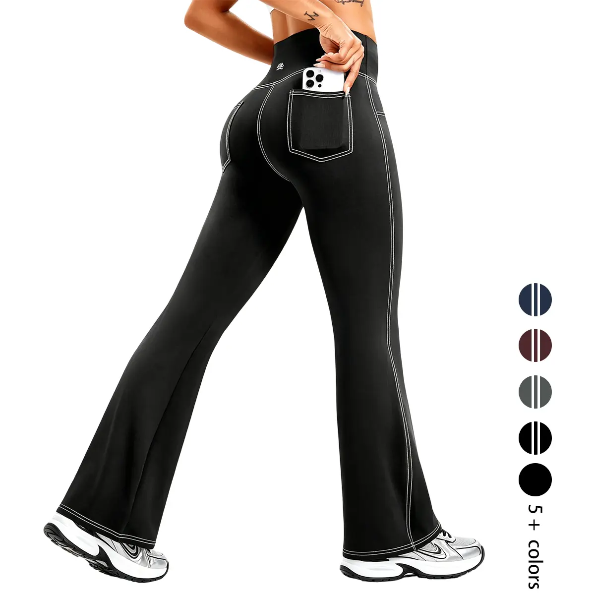 Womens High Waist Flare Yoga Pants with Pockets Wide Leg Gym Office Casual Wear Elastic Leggings Buttery Soft Bootcut Workout Pants