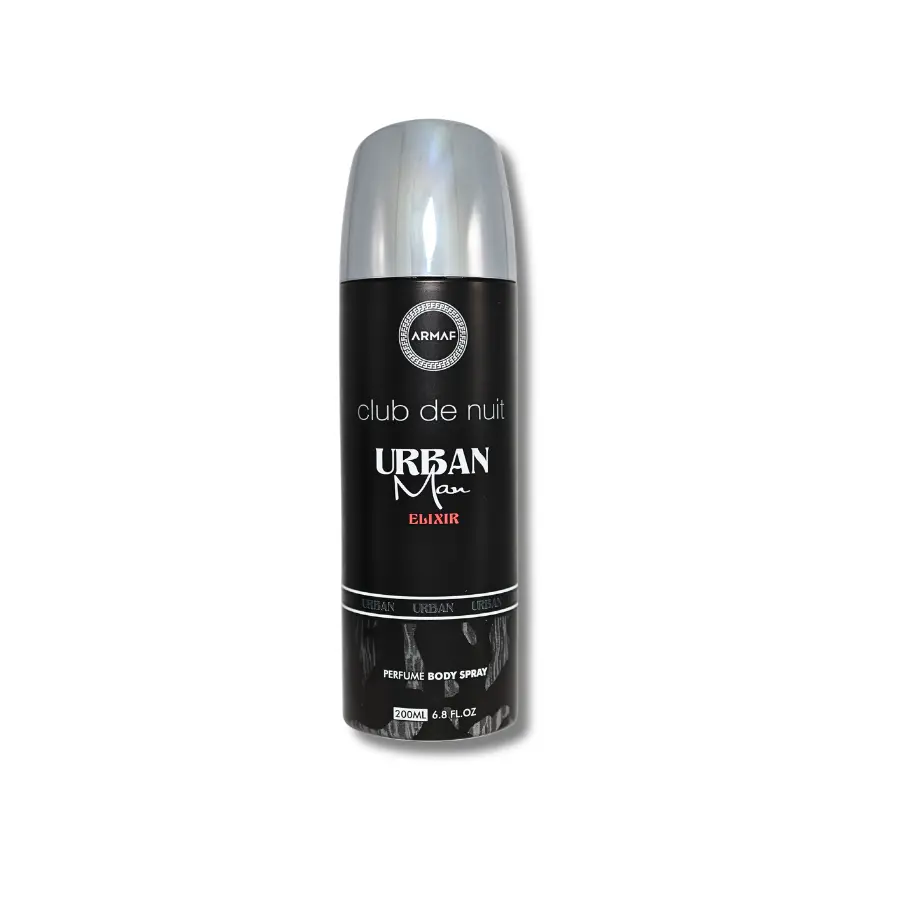 Armaf Club De Nuit Urban Man Elixir Body Spray for Men - 200ml Long-Lasting Aromatic Spicy Wood Scent with Citrus, Floral, Musk Notes, Amber Liquid Fragrance (Contains Alcohol, Lavender, Fresh, Fragrance & Water) for Adults, Single Item