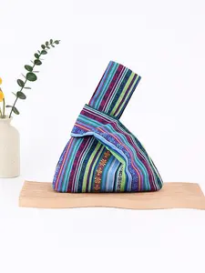 Classic Ethnic Blue Striped Casual Bucket Bag, All-Over Print, Folded Cloud Design, Versatile Square Backless Handbag, Perfect for Any Season