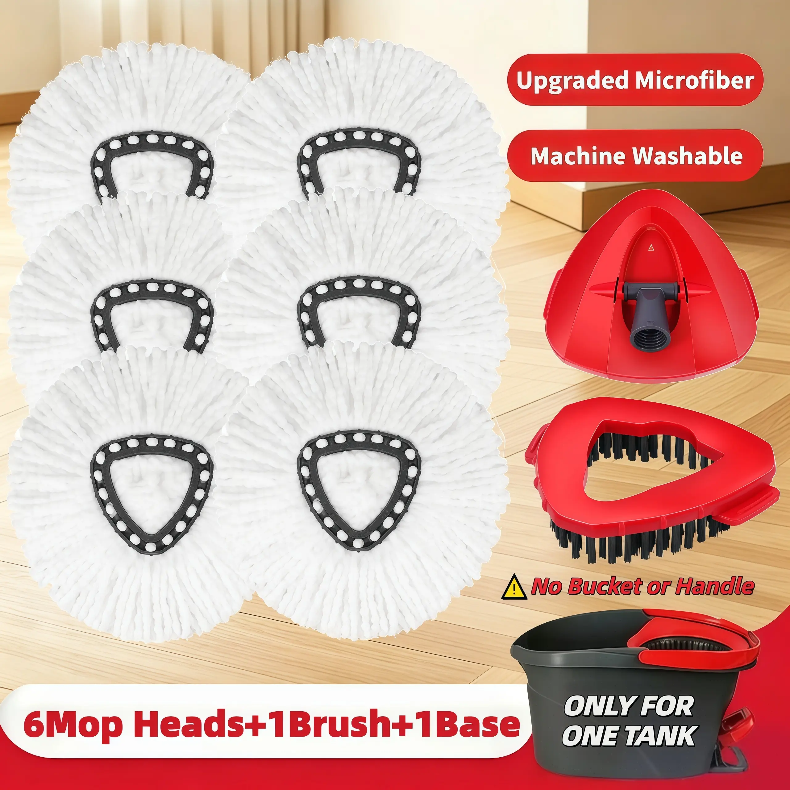 6 Pack Microfiber Cleaning Mop Pad Refill Set - Removable, Washable, Absorbent, Easywring Fit Cleaning Supplies for Home Users, Compatible with O Cedar 1-Tank System & Vileda 2-in-1 Turbo Triangle Brush Scrubber, Soft Microfiber Glides on Kitchen Floors,
