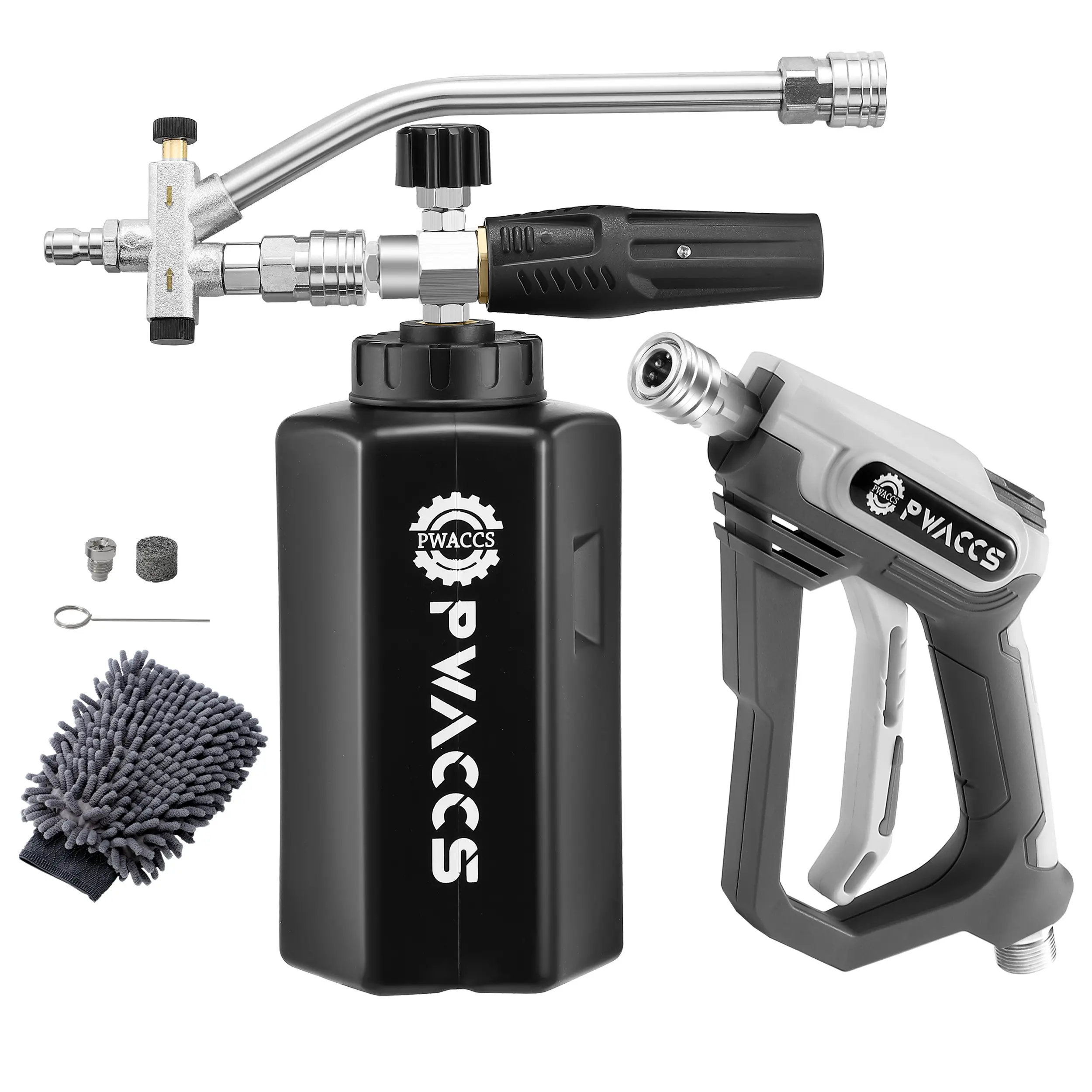 PWACCS Pressure Washer Foam Cannon with Dual Connector Accessory, Short Power Washer Wand Foam Cannon and Double Tip Attachment Car Wash Kit, 1/4" Quick Connector, M22 Male Inlet, 4000 PSI, 1.5 Liter, DealsForYouDays