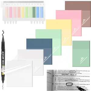 1000 Sheets Transparent Sticky Notes, 10 Pack Clear Sticky Note with Index Tabs Plus Marker Pen, Strong Adhesion, Waterproof Translucent Note for Study, Book,Office,School Supplies