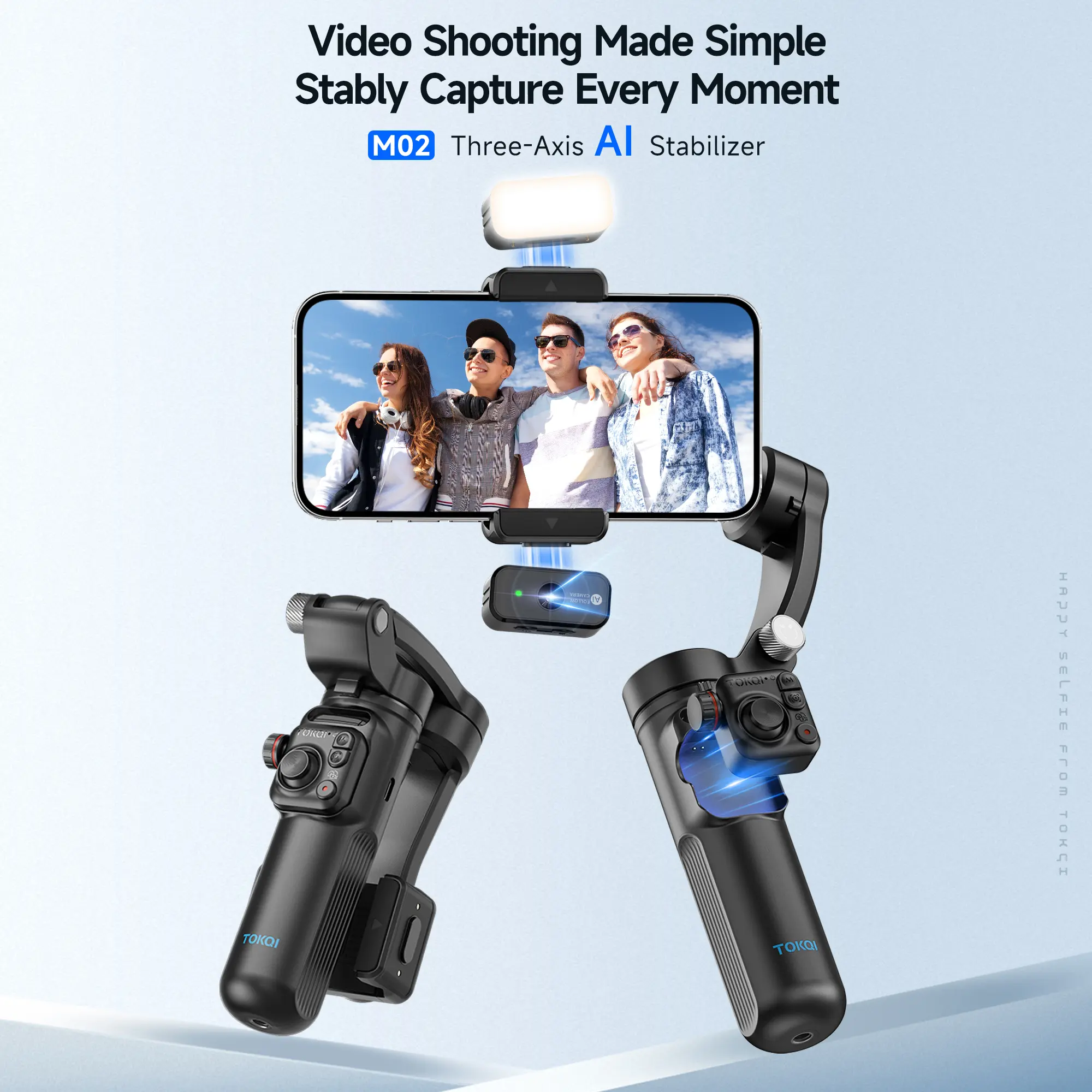 Tokqi M02 3-Axis Phone Gimbal Stabilizer, Foldable Smartphone Gimbal with Detachable Wireless Remote, Smart Tracking Stabilizer for iPhone & Android Vlogging