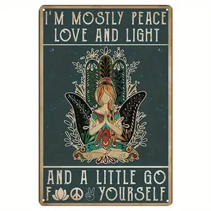 Bohemian Metal Wall Decor with Floral Butterfly Design, Rustic Home Bar Cafe Decoration, Peace Love Light Theme, Unique Artistic Accent, Vintage Floral Art, Modern Home Decor