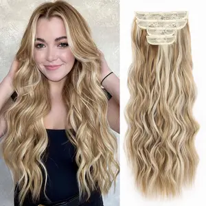 Long Curly Water Wave Clip-in Hair Extensions for Women, Four-Piece Set, High-Temperature Fiber, Seamless Hair Extensions, Best-Selling Model