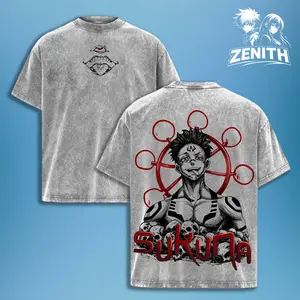 Sukuna Tee Washed / Hoodie Washed – Jujutsu Kaisen Execution The Movie Culling Game Arc Vintage Oversized Heavy Cotton Double Printed Anime Manga T-Shirt & Hoodie, Retro Unisex Streetwear Graphic Top, Ryomen Sukuna’s Vessel Curse King Edition, JJK Japanes