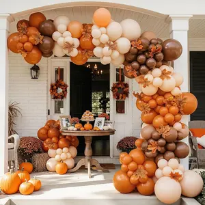 Burnt Orange Balloon Garland Arch Kit 120Pcs Double Stuffed Pumpkin Orange And Cream Peach Fall Balloon For Autumn Wedding Boho Teddy Bear Baby Shower, Birthday Decorations