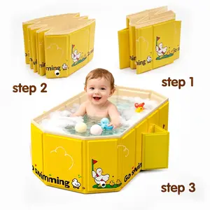 Collapsible  Bathtub & Toddler Pool, 2-in-1 Foldable Bath Tub & Play Pool with Dual Drain Holes, Portable Travel Bathtub for Infants to Toddlers, Easy to Clean, Yellow