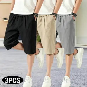 Men’s summer linen blend shorts, 95% linen + 5% spandex ideal ratio, slightly stretchy without feeling tight, elastic waistband with drawstring for comfort, breathable and cool, prevents sweating, versatile for casual wear, vacations, home, and commuting.