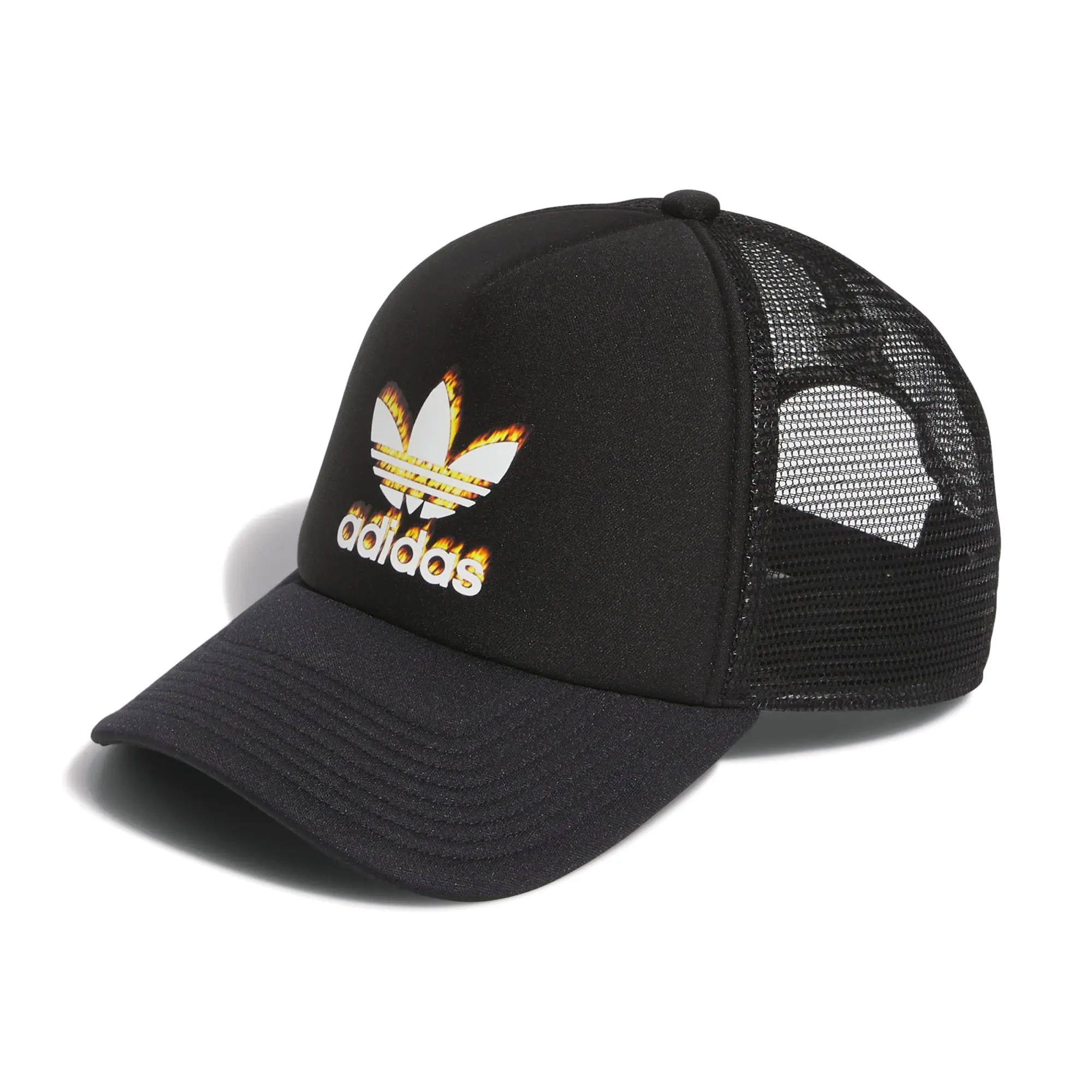 Adidas Unisex Trefoil Trucker Hat - Fire Logo Graphic, Breathable Mesh Back, All Seasons Outdoor Sports Cap for Casual Wear
