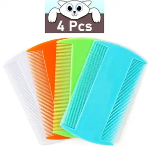 4-Piece Anti-Cavity Pet Combs, Dense Tooth Design, Plastic Material, Perfect for Dog & Cat Grooming, Lice Removal Tool