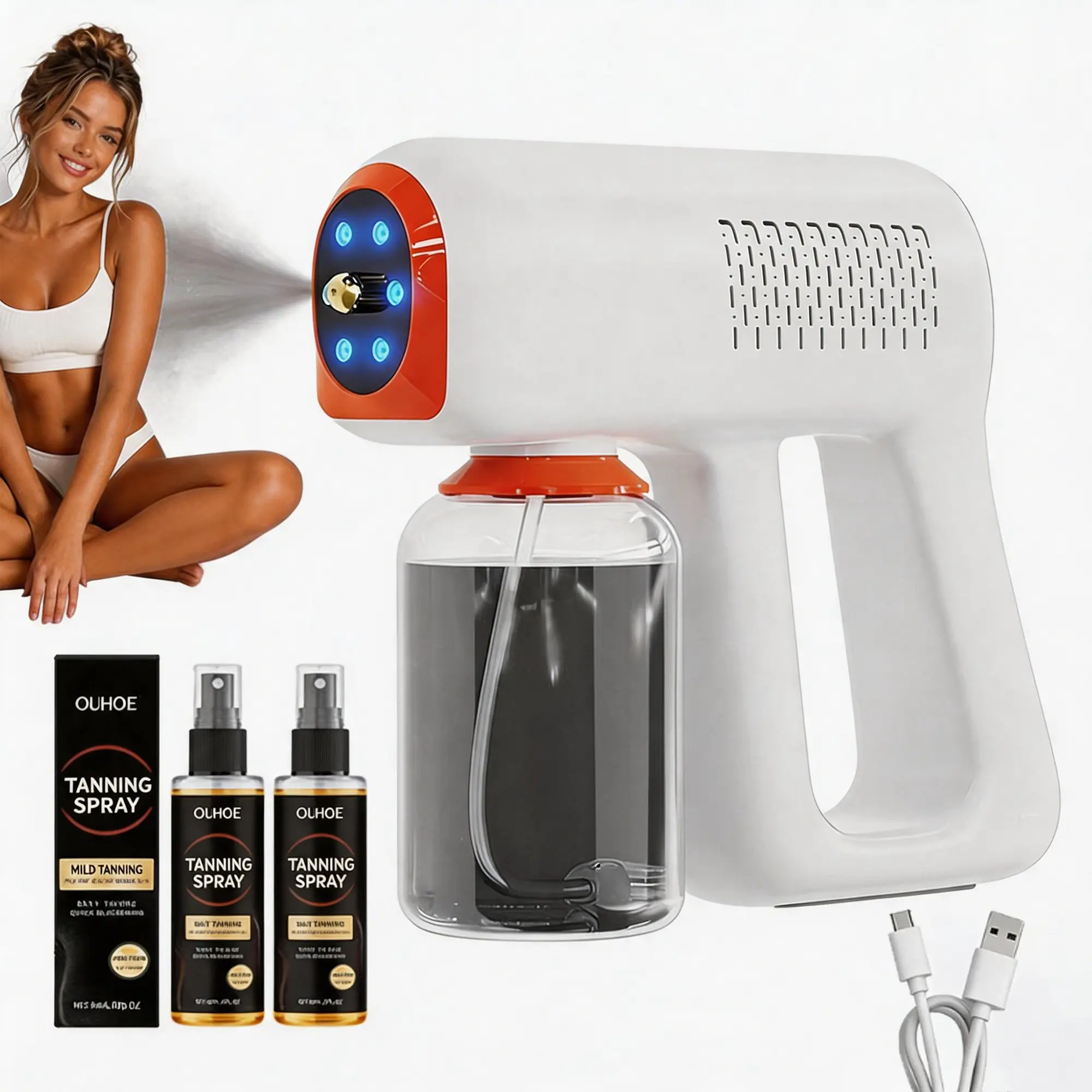 Cordless Spray Tan Machine for a Streak-Free Sunless Tan, Lightweight 380ml Self Tanning Mist Applicator with Compact Portability for All Adults