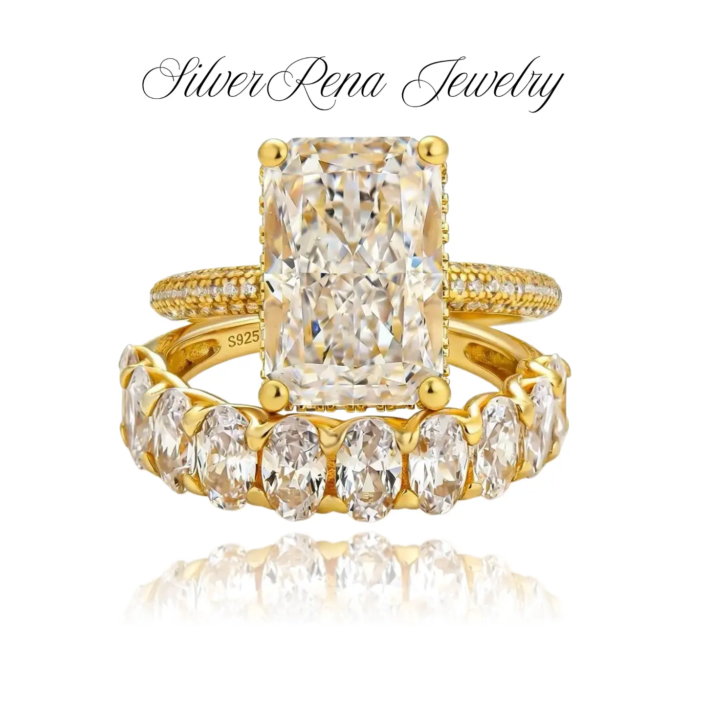 Women's S925 4.0 Ct Radiant Cut 5A Cubic Zirconia Engagement Ring Set - Elegant, Glamorous, Luxury Artificial Gemstone Ring for Female, Ideal for Mother's Day, Wedding Gifting