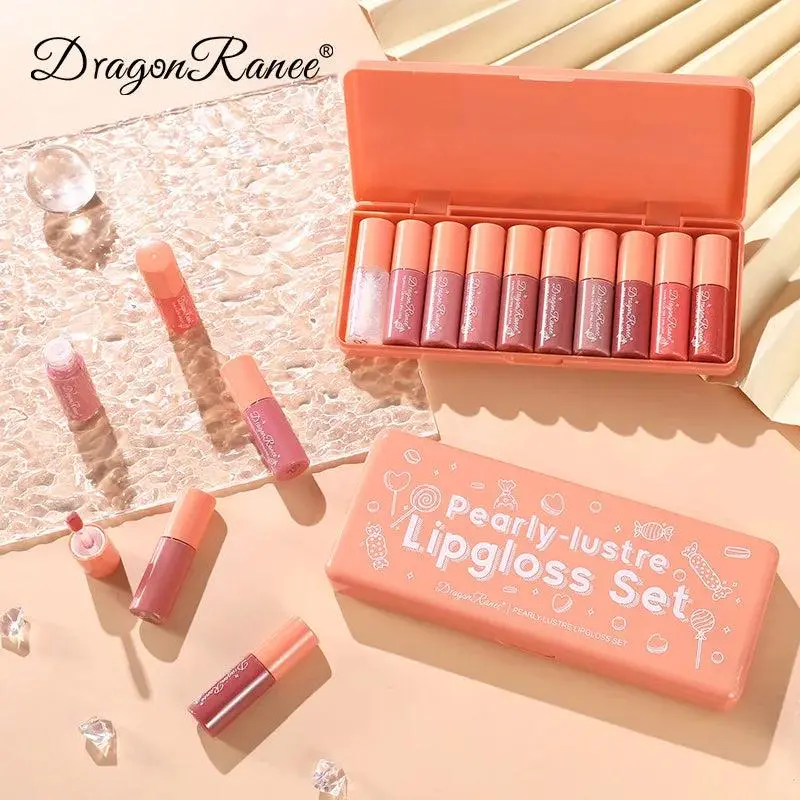 DragonRanee 10 Colors Orange Water Sample Lip Glaze Lipstick Set Moisturizing Dual-use for Lips & Cheeks Waterproof Long-lasting Travel-friendly K-beauty Inspired