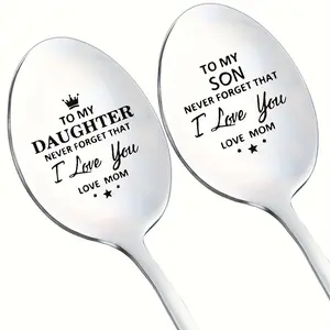 1/20pcs Stainless Steel Spoon, Laser Engraved Spoon, Long Handle Spoon To My Daughter/Son, Stainless Steel Spoon, Engraved Spoons Coffee Tea Spoon Gift For Family Gathering, Birthday Gifts, Utensils,  Home Kitchenware