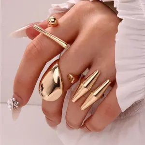 3PCS Minimalist Geometric Ring Set – Silver Asymmetrical Stackable Rings for Women