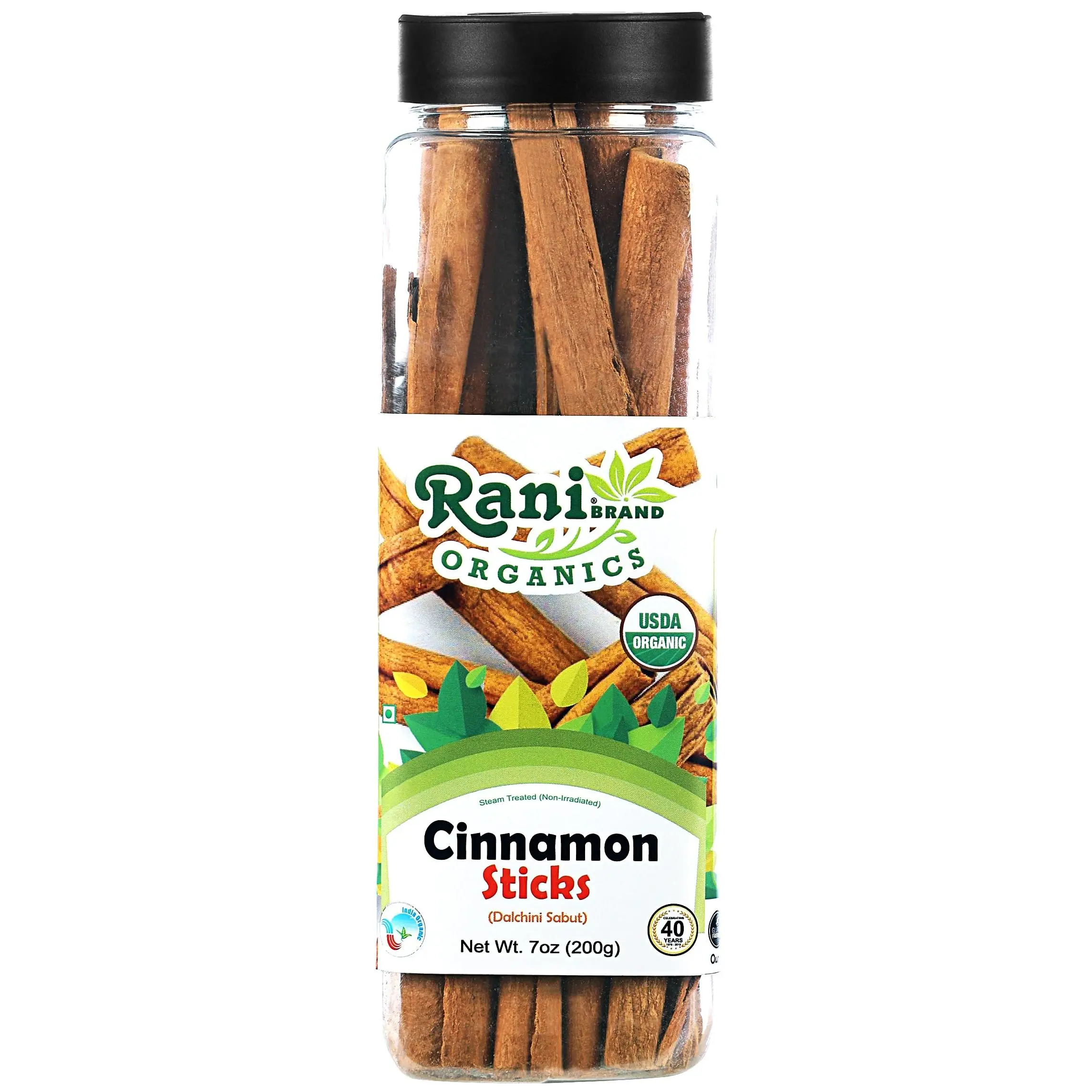 Rani Organic Cinnamon Sticks 7oz (200g) PET Jar - 36-44 Sticks - Strong Aroma, Perfect for Baking, Cooking & Beverages | 3+ Inches Length - Cassia Saigon Cinnamon from Vietnam | Kosher