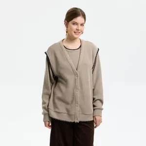 Women's Whipstitch Detail Cardigan Sweater - Universal Thread Brown S