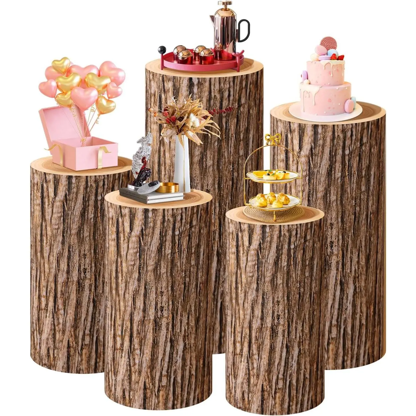 Set of 5  Cylinder Stand Covers, Spandex Pedestal Stand Covers for Party, Wedding or  Shower Event Decor (Only Contains Cylinder Covers)