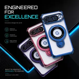 【For Google Pixel 9 Series】Luxury Plating Magnetic Ring Stand Clear Case For Google Pixel 9 Series, Shockproof Corner Protection For Pixel 9 9A 9Pro 9ProXL fashion gift,anti-drop case,anti-drop protection #USDDSJQNQBCXXYKBLACK